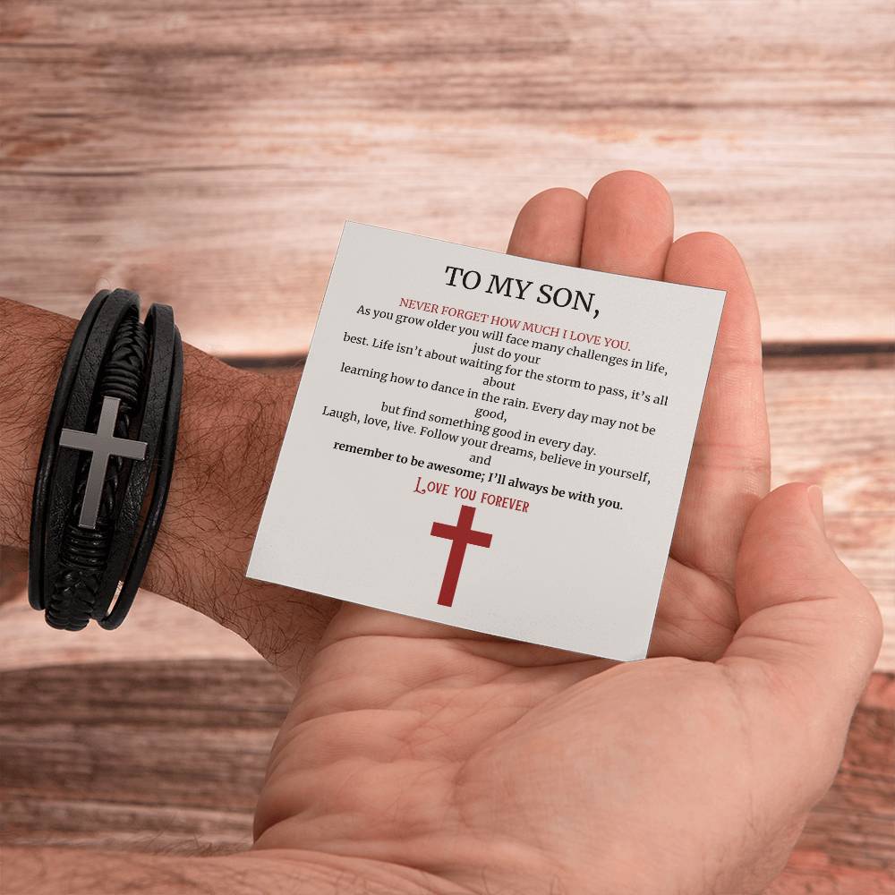 To My Son Love You Forever Leather Cross Bracelet